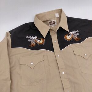 Vtg Ely Cattlemen Country Music Pearl Snap Mens Shirt XL Western Guitar Festival